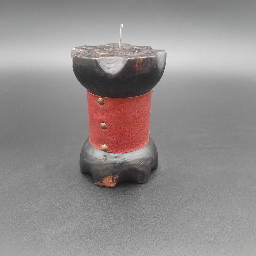 Vintage Lobeco Black & Red Leather Spanish Candle Holder Renaissance Ren Faire